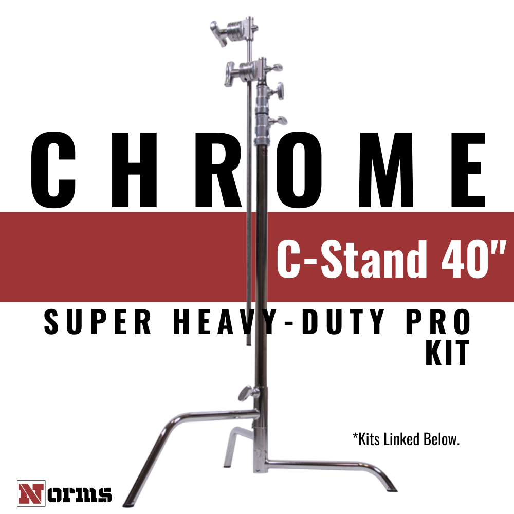 Norms Studio 40 inch C-Stand Super Heavy-Duty Pro, Chrome, Sliding Leg Base Kit, main image link below