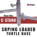 Norms Studio C-Stand Spring Loaded Turtle Base Close-up Open Deployed Heavy-Duty Pro Chrome Showcase image 3