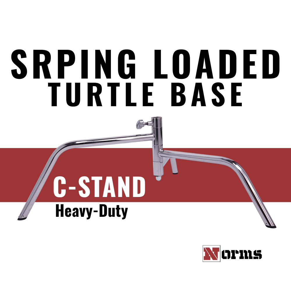 Norms Studio C-Stand Spring Loaded Turtle Base Close-up Open Deployed Heavy-Duty Pro Chrome Showcase image 2.png