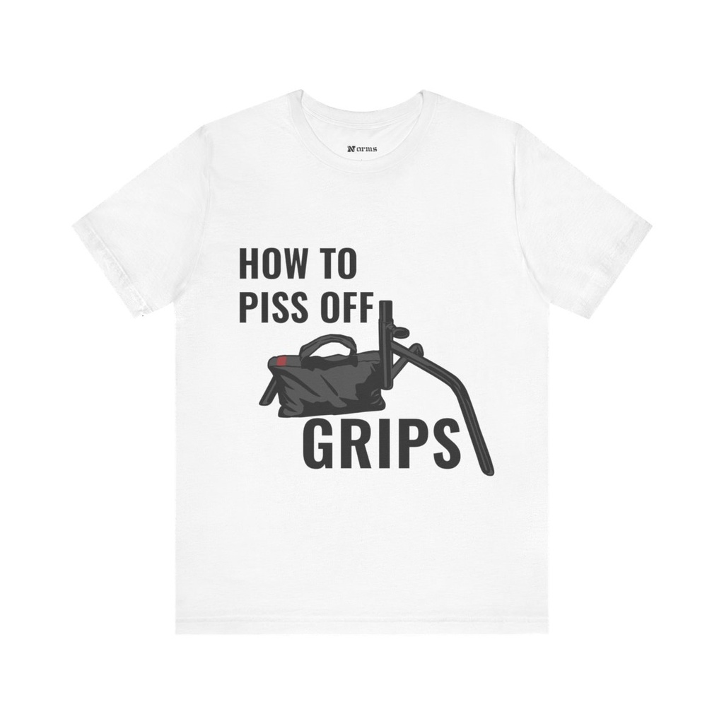 How To Piss Off Grips – Funny C-Stand Sandbag Shirt for Film Crew - Norms Studio - Main White T-shirt image