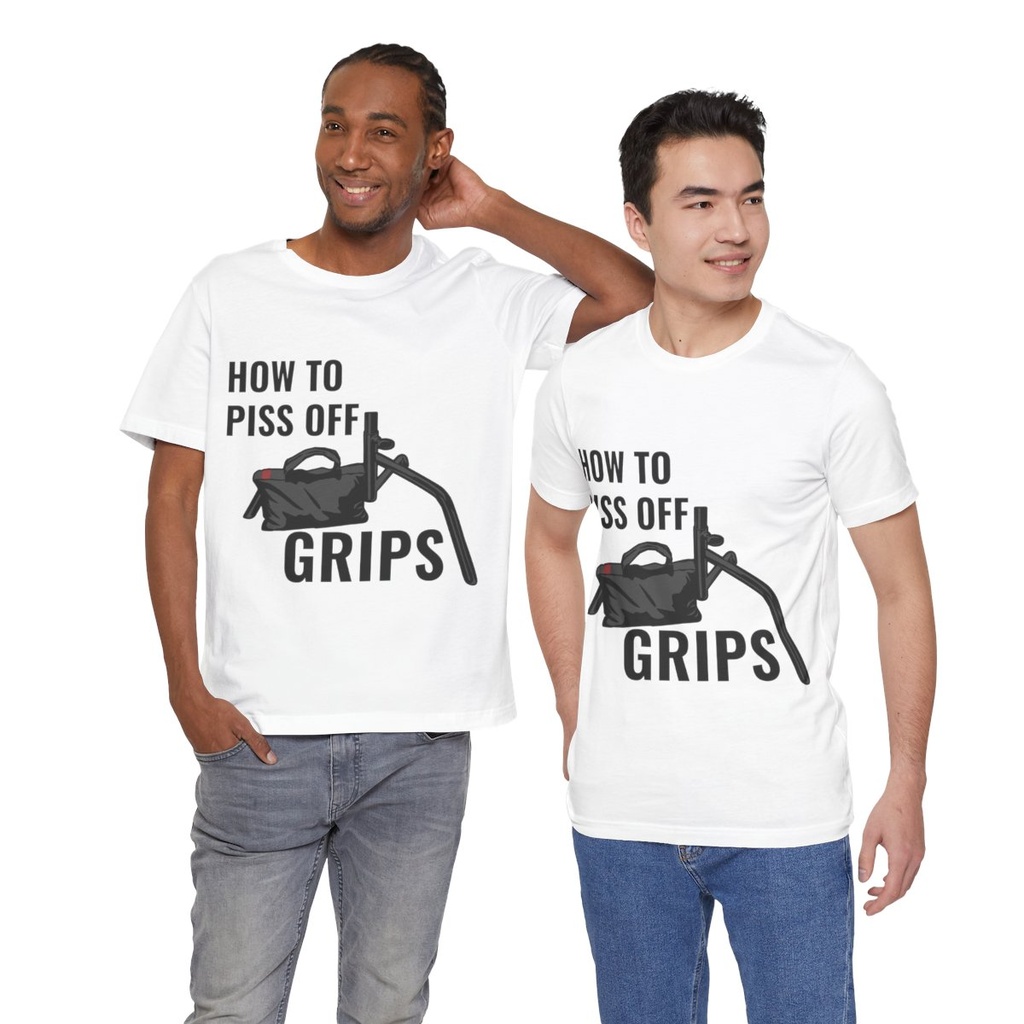 How To Piss Off Grips – Funny C-Stand Sandbag Shirt for Film Crew - Norms Studio - Male Models T-shirt image