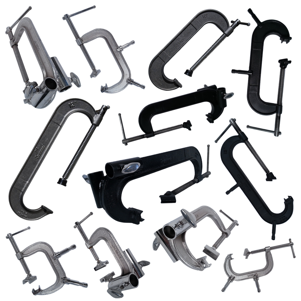 8" Theater Cinema C-Clamp with Dual 5/8" Baby Pins & Junior Socket